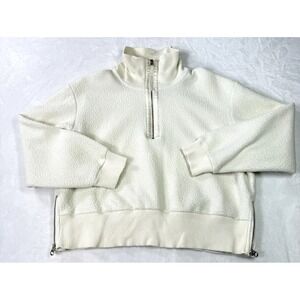 Anthropologie Varley Roselle Fleece Pullover Womens Large Ivory 1/2 Zip SOFT